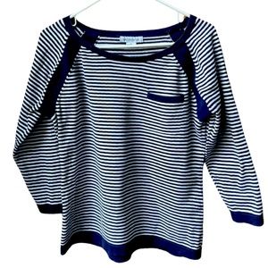 Liz Claiborne blue and white striped cotton sweater. EUC